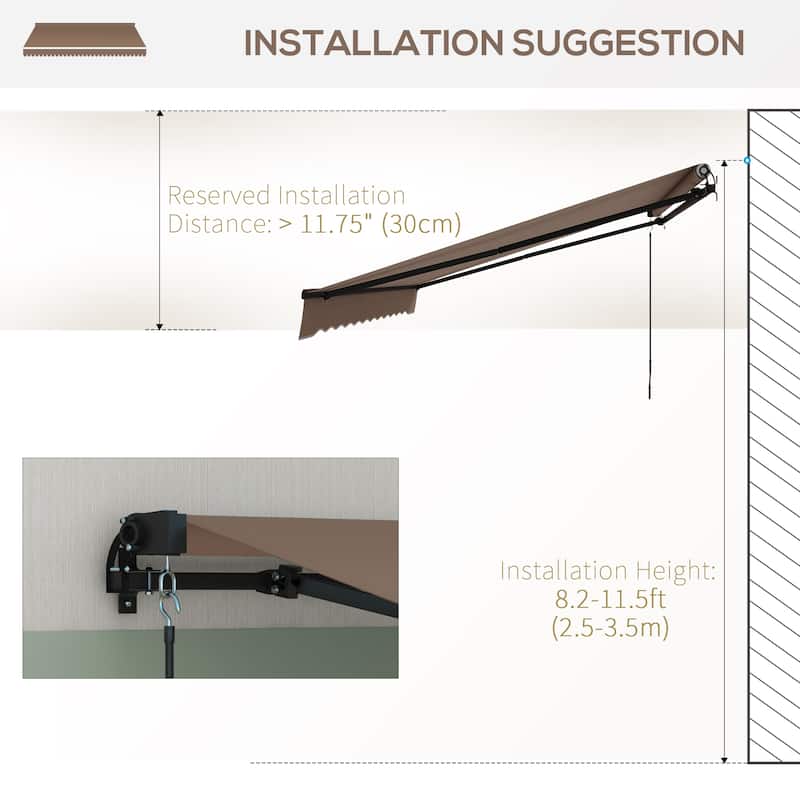Outsunny 13' x 10' Retractable Awning, Patio Awning Sunshade Shelter with Manual Crank Handle, 280gsm UV Resistant Fabric