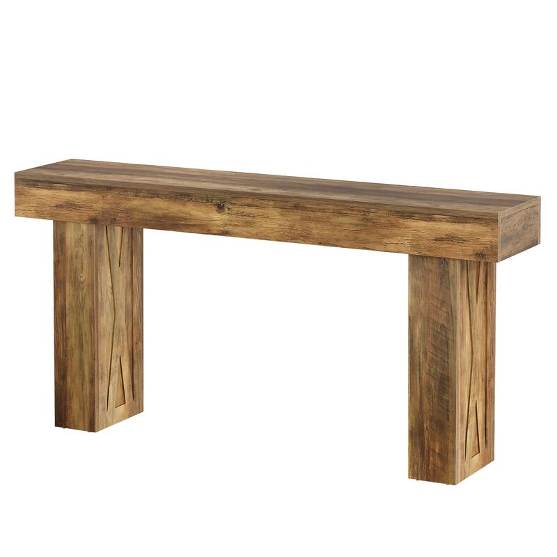 63" Extra Long Farmhouse Console Table, Rustic Mix Brown