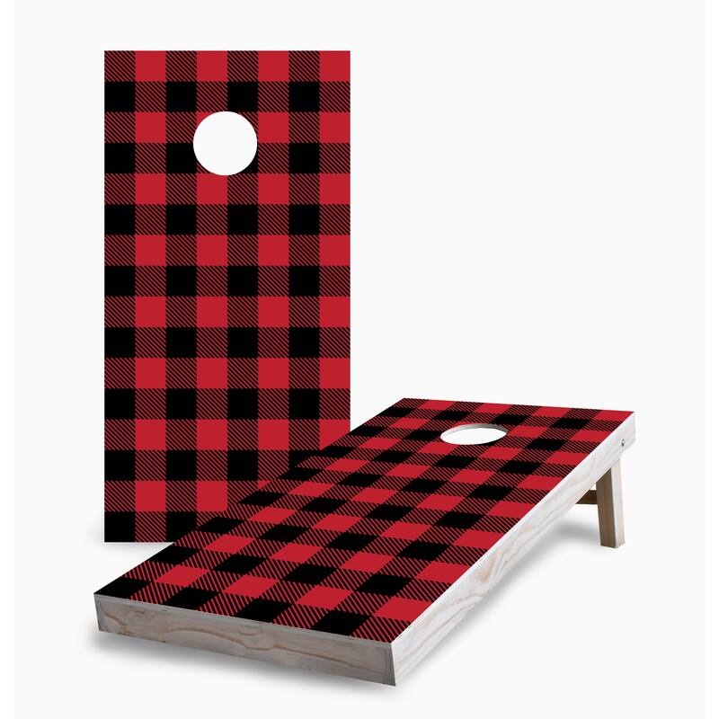 Red Buffalo Plaid Corn Hole Board Set w Case & Lights - 16 Years and Up