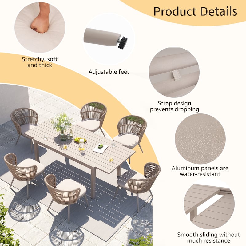 Outdoor Patio Dining Set Chairs and Extendable Table