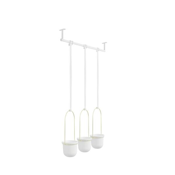 slide 6 of 6, Umbra Triflora 24-3/4" x 42" Hanging Steel Planter by Chris Snell and White / Brass