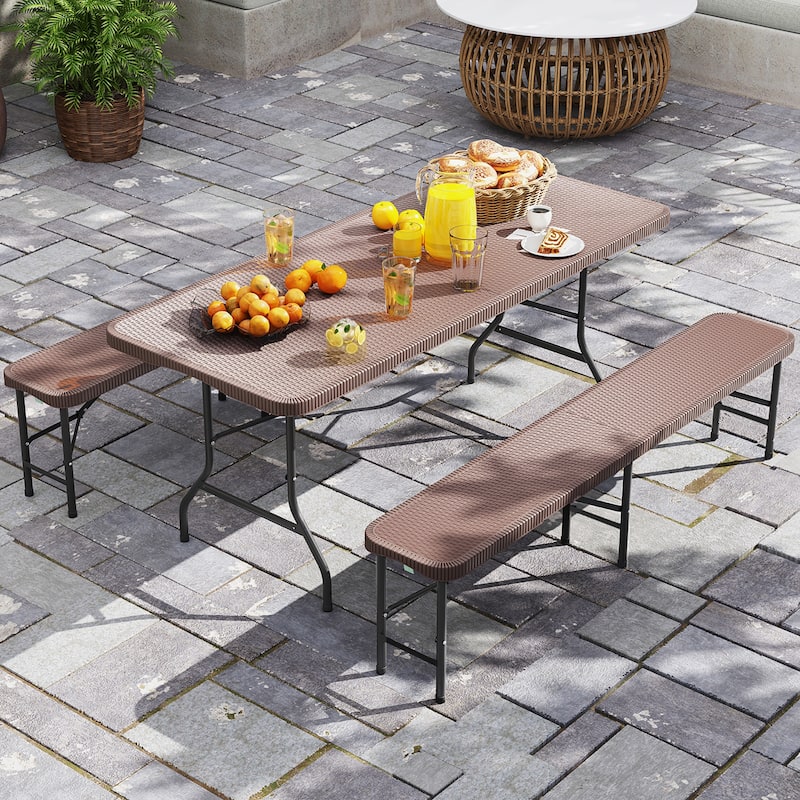 Gymax 3 Piece Folding Picnic Table Set w/ 6 ft Table & 2 Benches for