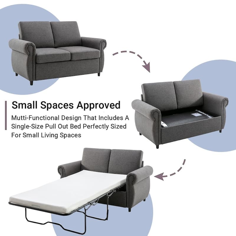 57.9" Pull Out Sofa Bed Loveseat Sleeper with Twin Size Memory Mattress and Two USB Ports