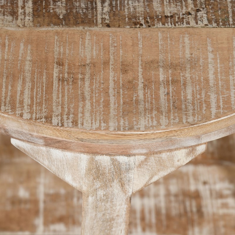 Two Tier Handmade Round End Table - 22" - Beige