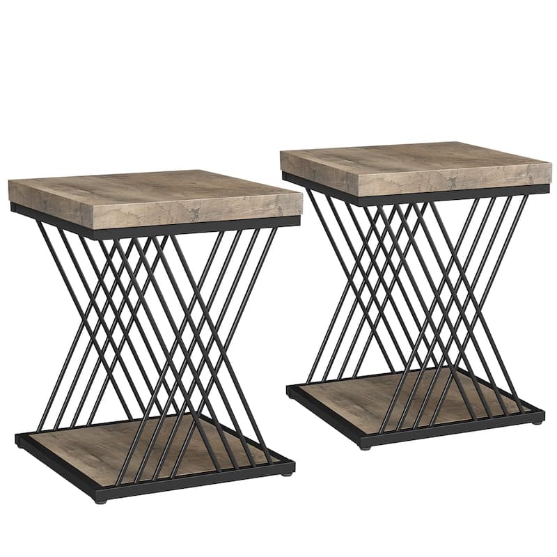 19.68-inch Square Side End Table with Metal Frame for Living Room - 2PCS - Grey+Black