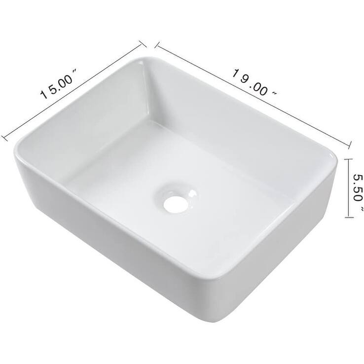 Lordear 19"x15" Rectangular Ceramic Bathroom Vessel Sink & Matte Black Faucet Combo