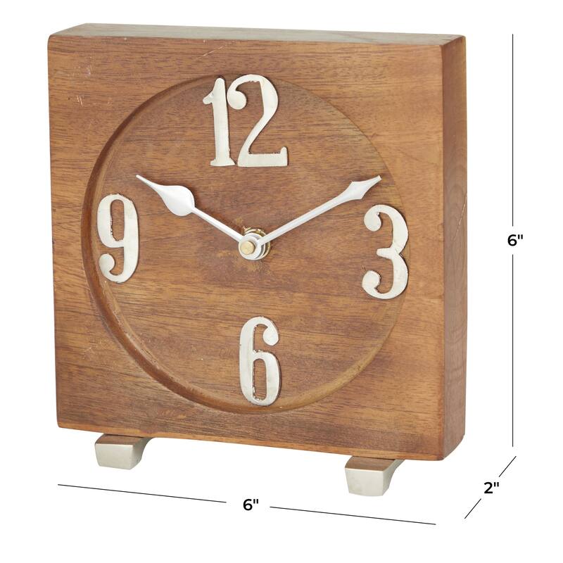 Brown Mango Wood Decorative Clock with Silver Numbers and Hands