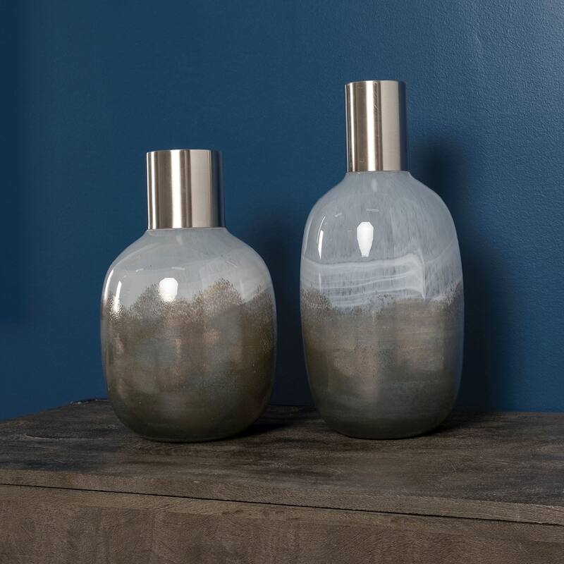 Brown Cylinder Crystal Glass Table Vase Modern Decorative Accent