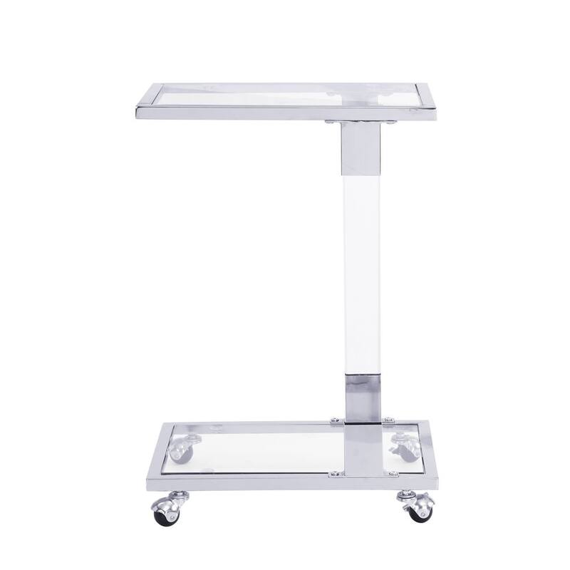 Chrome Glass Side Table, Glass Top C Shape Square Table