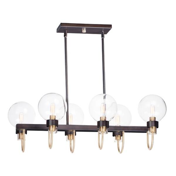 slide 2 of 3, Bauhaus 6-Light Linear Chandelier - bronze / satin brass