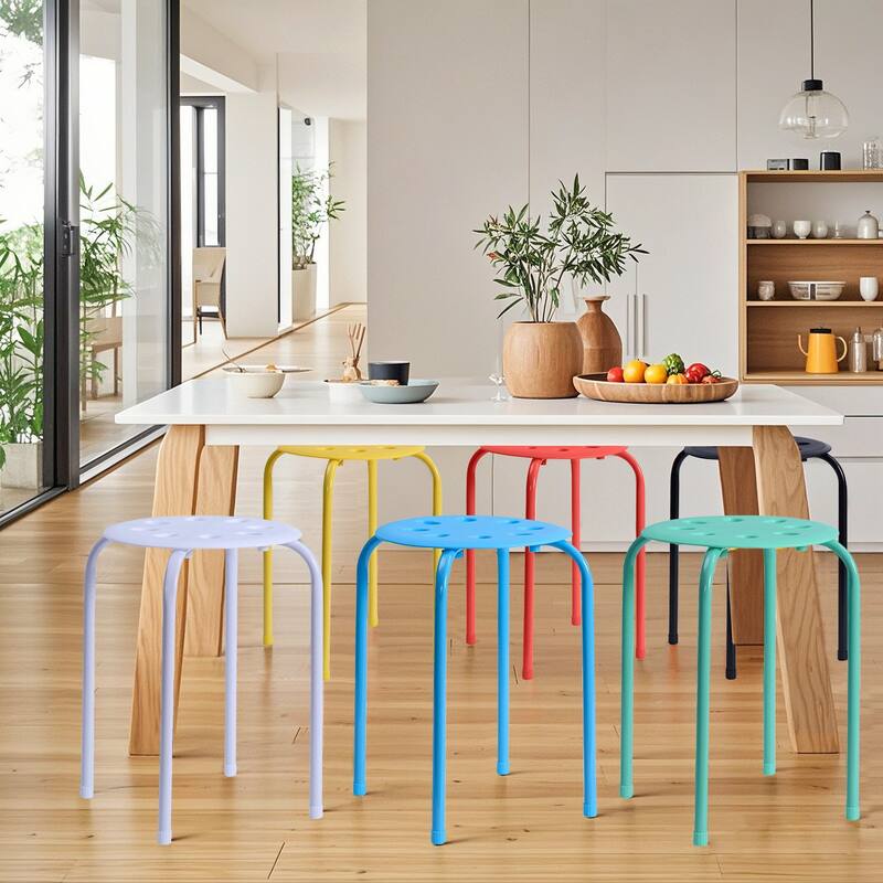 Javlergo 6-Pack Plastic Stackable Stools, Portable 8 Holes Metal Round Top Stools for Kitchen/Classrom
