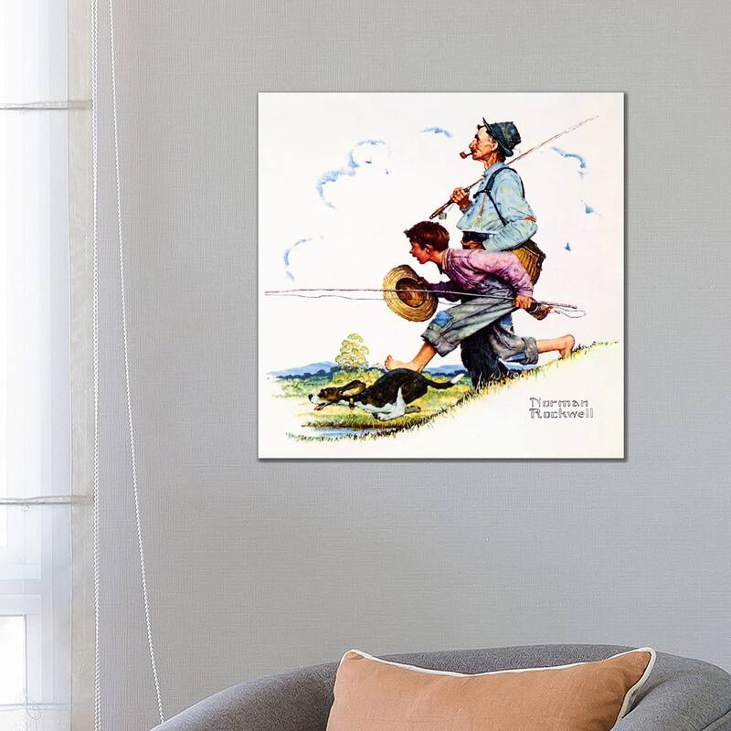 iCanvas "Grandpa and Me - Fishing" by Norman Rockwell Canvas Print - 26x26x1.5