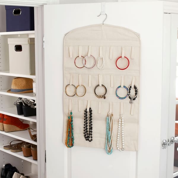 slide 2 of 5, Household Essentials Bracelet and Necklace Hanging Jewelry Organizer, Natural Canvas