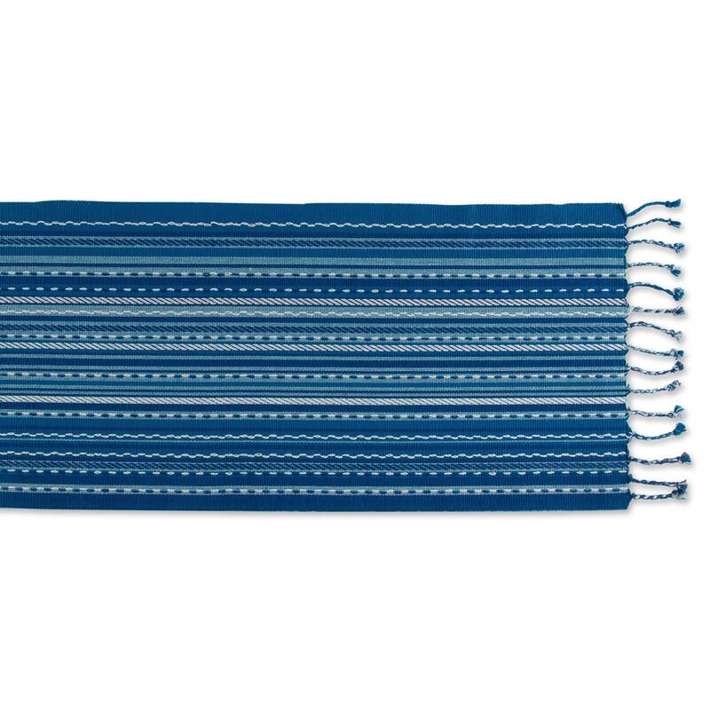 DII Blue Tonal Stripe With Fringe Table Runner