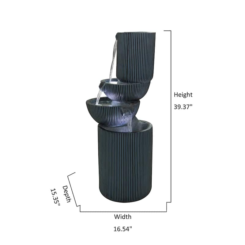 LED Hemispherical Bowl 3 Tier Outdoor Garden Water Fountain - 39.25"