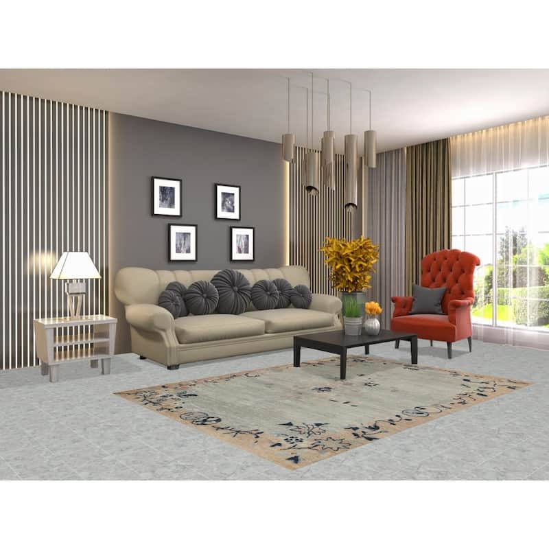 Art Deco Turkish Rug Vegetable Dye Hand-Knotted Wool Carpet - 5'0"x 7'0"