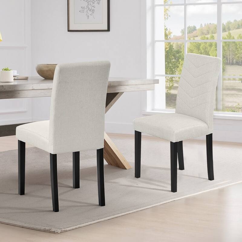 Javlergo 2/4/6 Piece Upholstered Dining Chairs Set with High Back and Wooden Legs Fabric Parson Chairs for Kitchen Living Room - Set of 2 - Beige