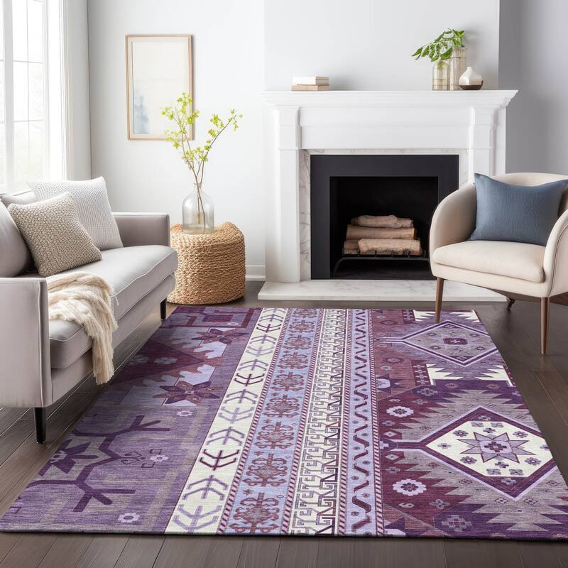 Machine Washable Indoor/ Outdoor Boho Tribal Chantille Rug