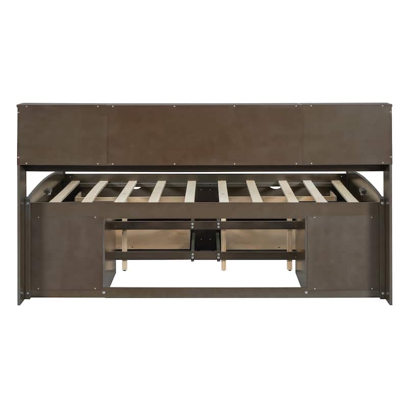 Full Daybed with Storage Drawers, Shelves & Bedside Cabinets, No Box Spring Needed