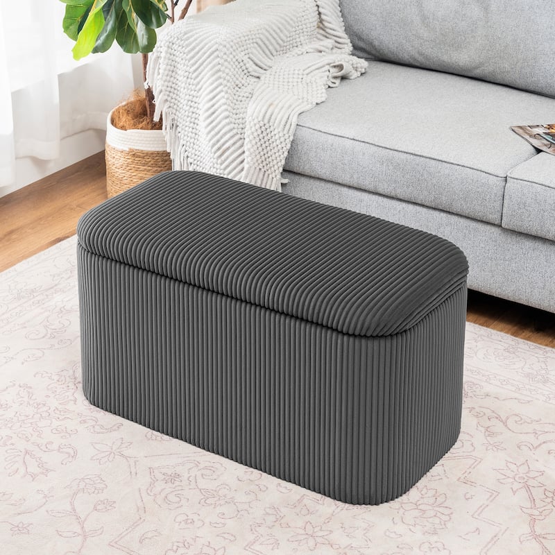 Adeco Storage Ottoman Bench, 31" Storage Bench for Bedroom Living Room - Black