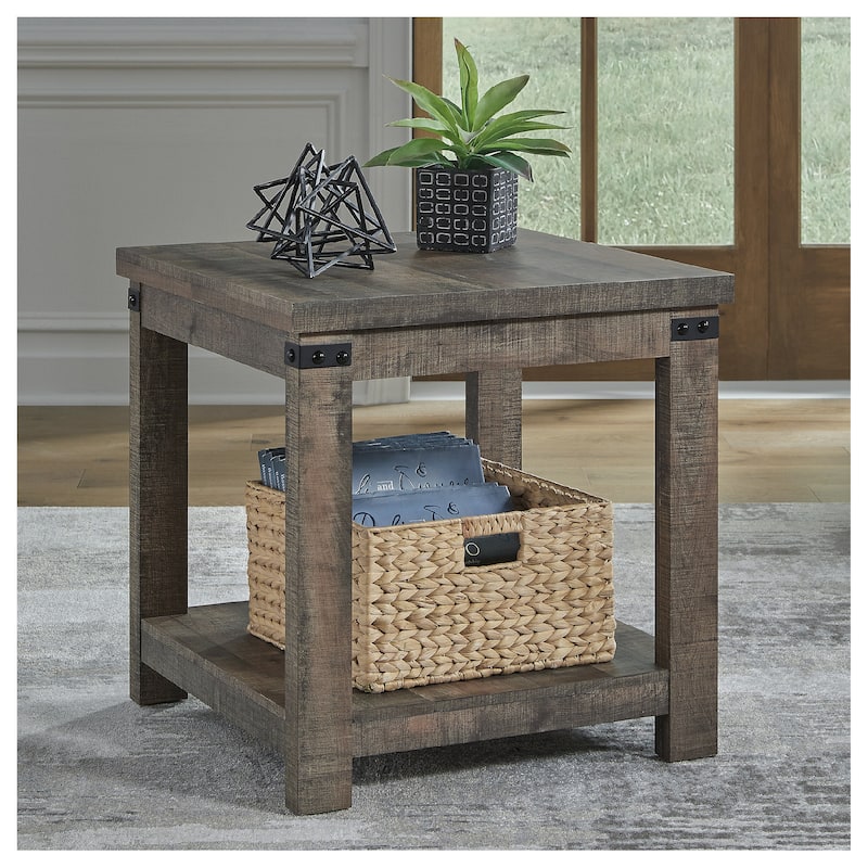 Signature Design by Ashley Hollum Rustic Brown End Table - 24"W x 24"D x 24"H - 24"W x 24"D x 24"H - Rustic Brown - Laminate