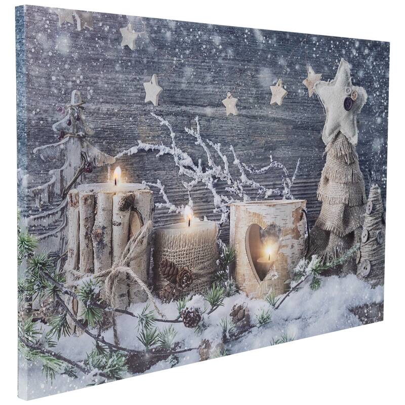 Country Rustic Winter Christmas LED Canvas Wall Art 23.5 x 15.5