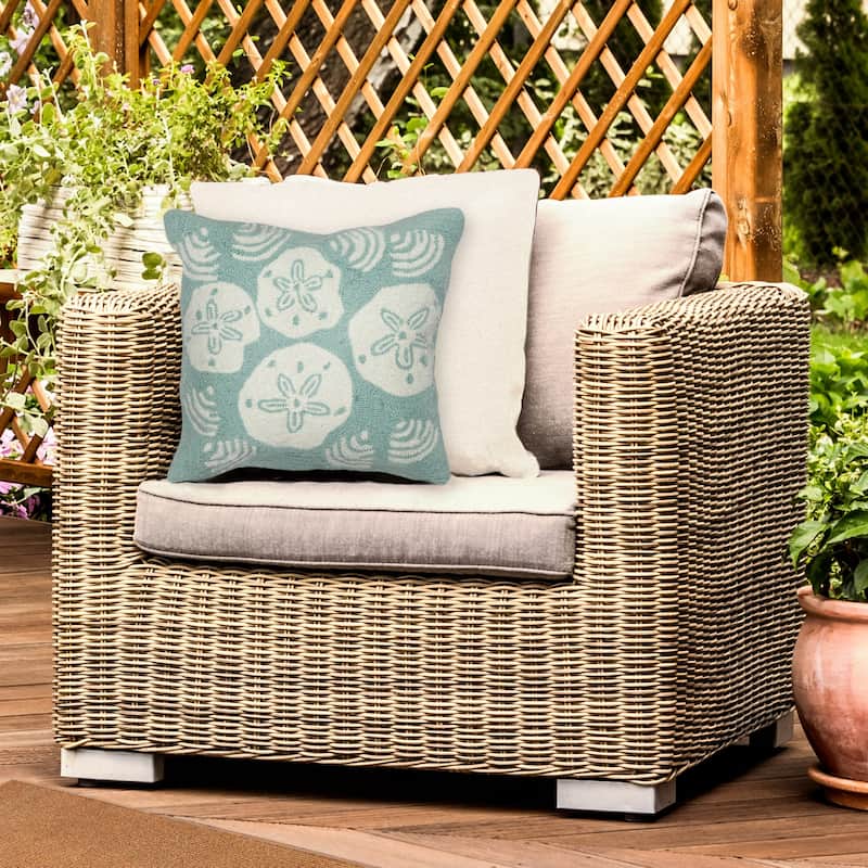 Liora Manne Frontporch Shell Toss Indoor/Outdoor Pillow Aqua 18" Square - Accent - 18" x 18" - Polyester - Aqua