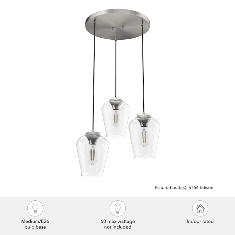 Hunter Vidria 3-Light Cluster Ceiling Light - Kitchen Island, Dining Room - Contemporary, Transitional