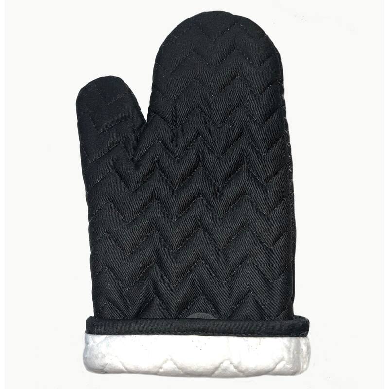 Black Heat Resistant Thick Soft Quilted Lining Kitchen Oven Glove Mitts With Silicone Treatment - 1 Pair