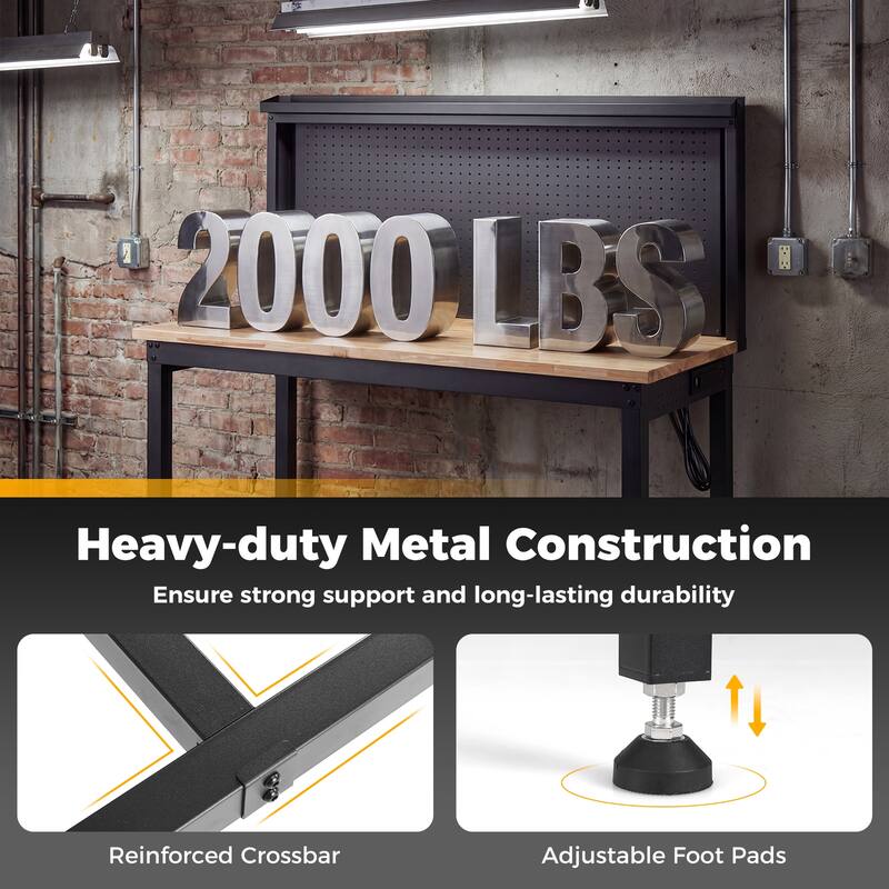 Gymax 48'' Heavy Duty Workbench w/ AC/USB Outlets and Pegboard Max