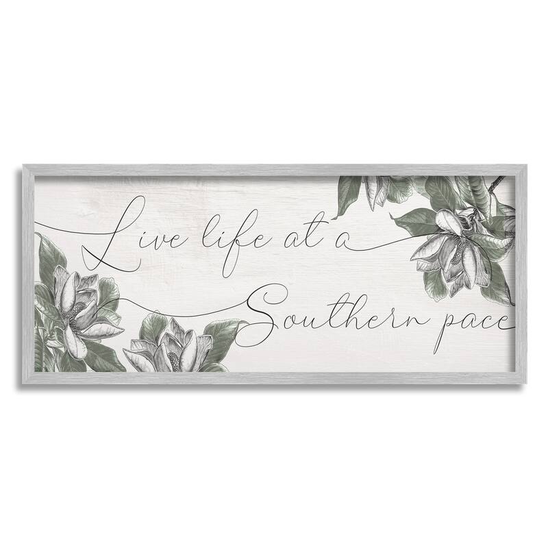 Stupell Live Life at a Southern Pace Vintage Magnolia Florals Framed Wall Art - 10 x 24 - Grey