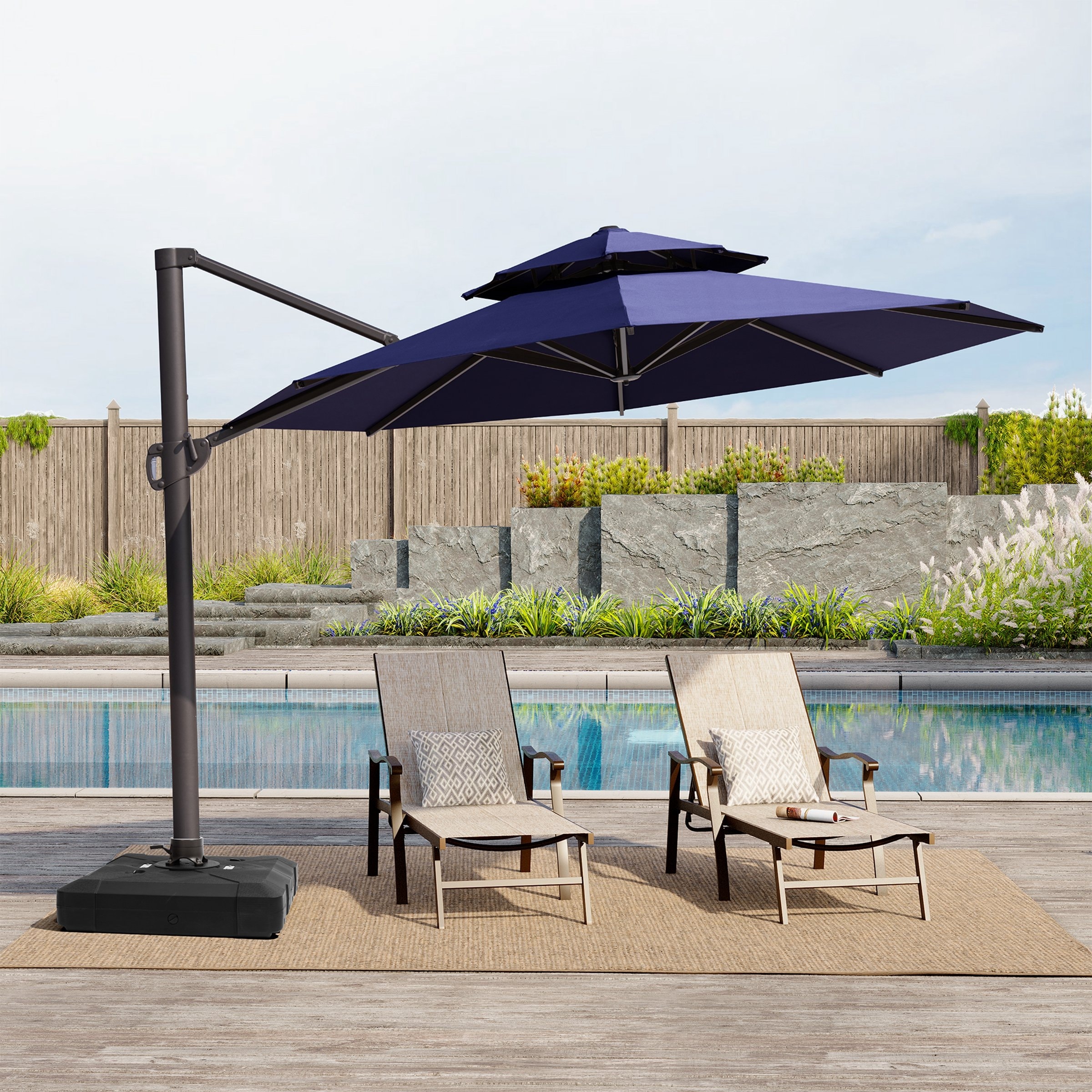 11.5' Cantilever Patio Umbrella with Umbrella Base Stand, Crank Lift, 360  Degree Rotation & Tilt