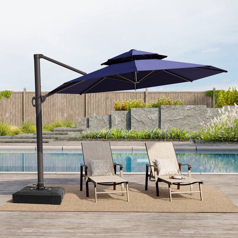 11.5' Cantilever Patio Umbrella with Umbrella Base Stand, Crank Lift, 360 Degree Rotation & Tilt