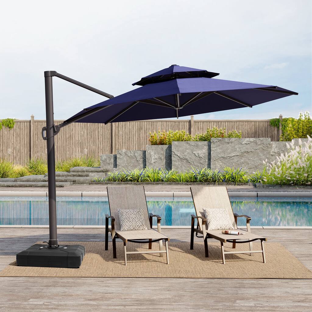 11.5' Cantilever Patio Umbrella with Umbrella Base Stand, Crank Lift, 360 Degree Rotation & Tilt