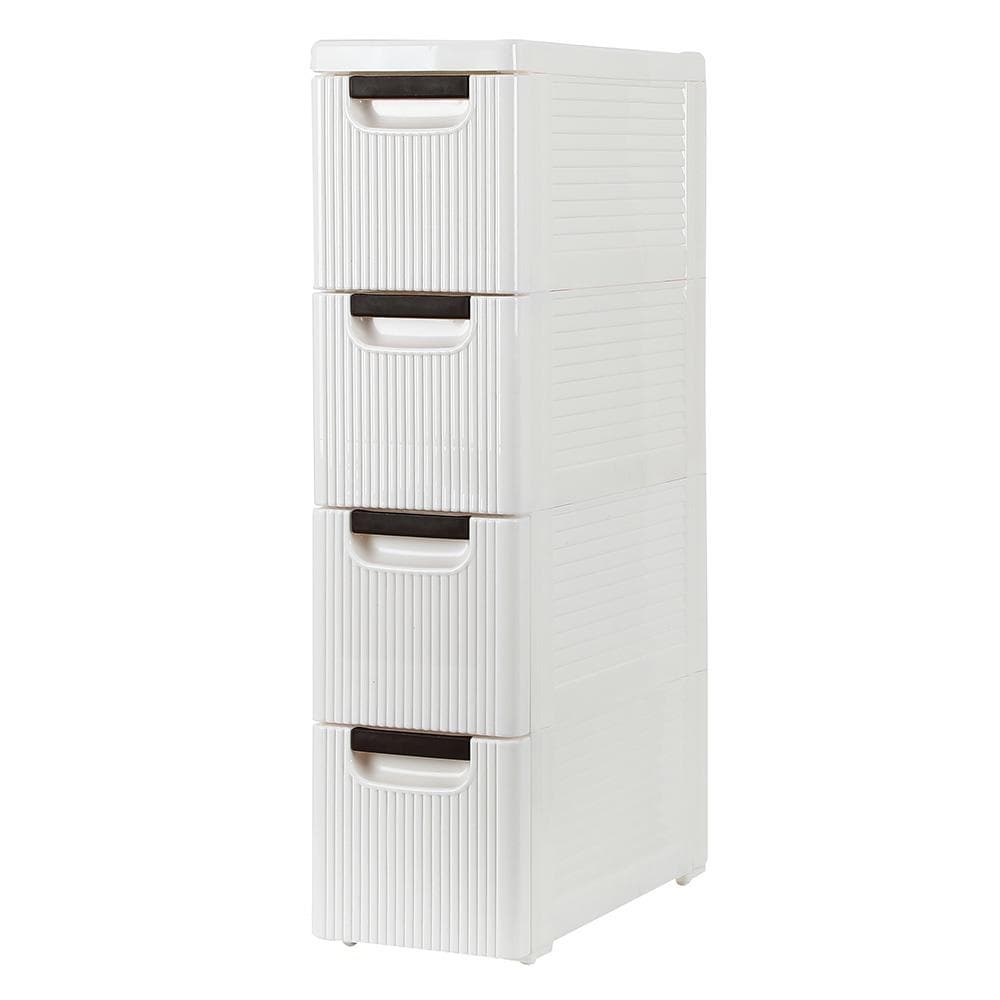 5-Tier Narrow Slim Container Cabinet White Plastic Storage with 5