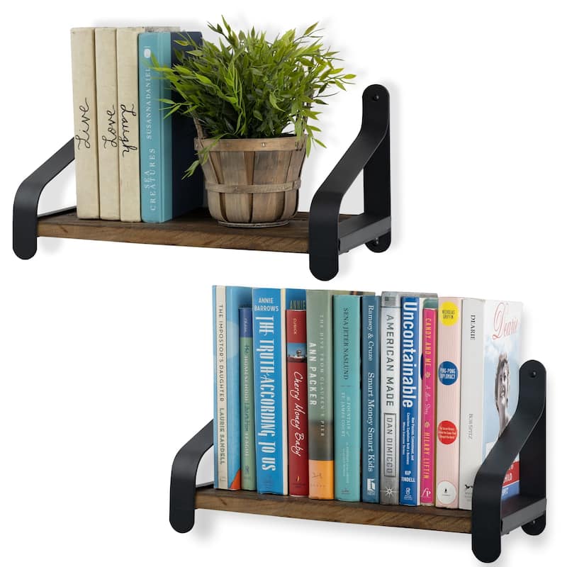 Rustic State Reclaimed Wood Shelf With Iron Bracket 16 Inch - Pack of 2