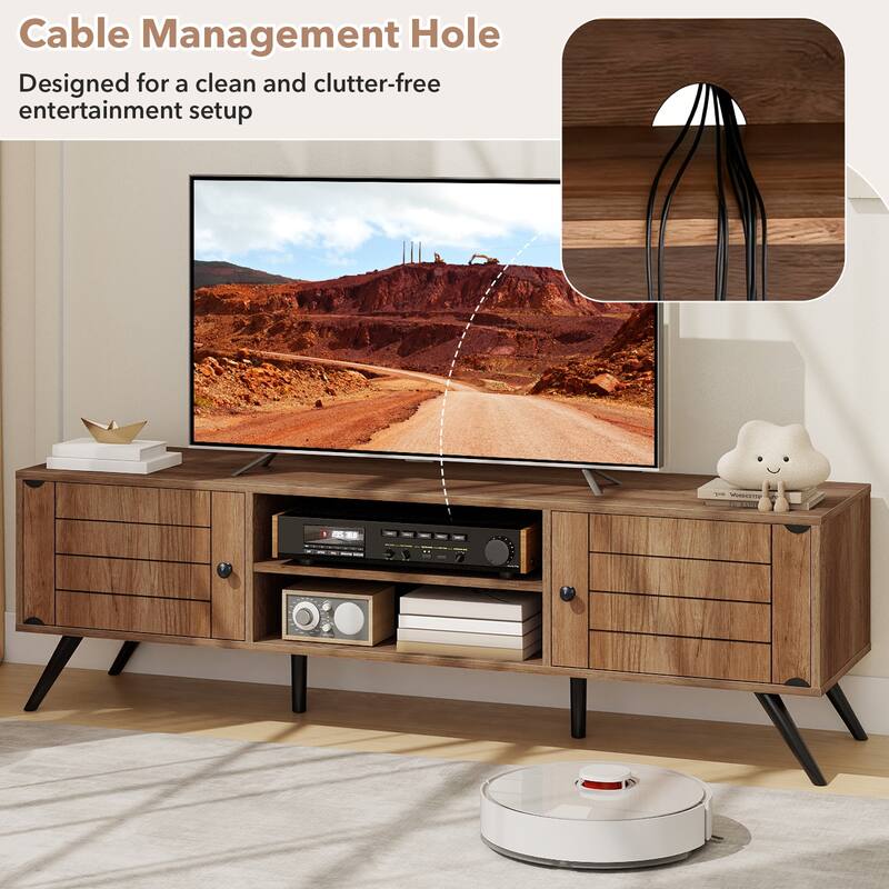 Gymax TV Stand w/2 Storage Cabinets & Open Shelves 6 Support Feet for