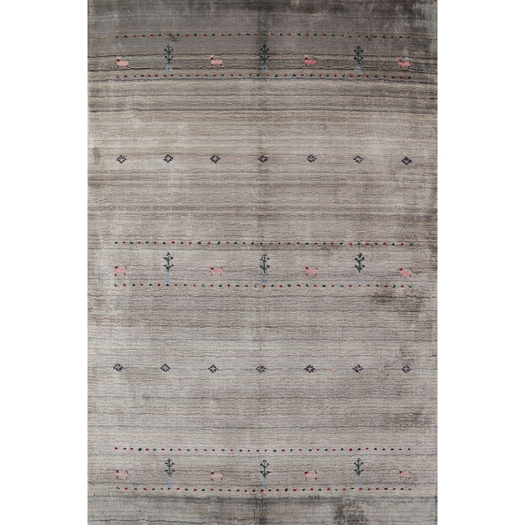 Hand Knotted Oriental 100% Wool Carpet Tribal Tribal Greys & Charcoal Gabbeh Area Rug - 5' 10'' X 4' 0''