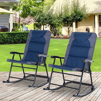 Outsunny Folding Rocking Chair Set with Padded Seat and Back, Pillow