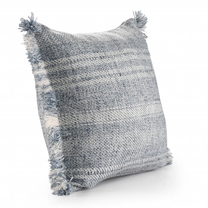 HomeRoots 20" X 20" Denim Blue And Ivory Polyester Striped Zippered Pillow