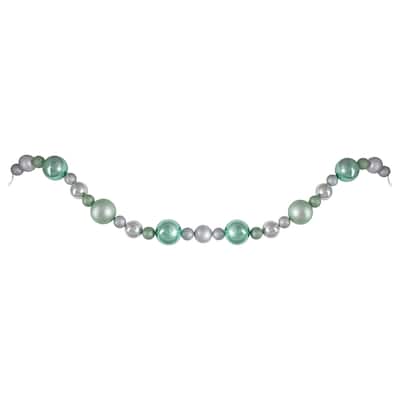 6' Silver Seafoam Green 3-Finish Shatterproof Ball Christmas Garland