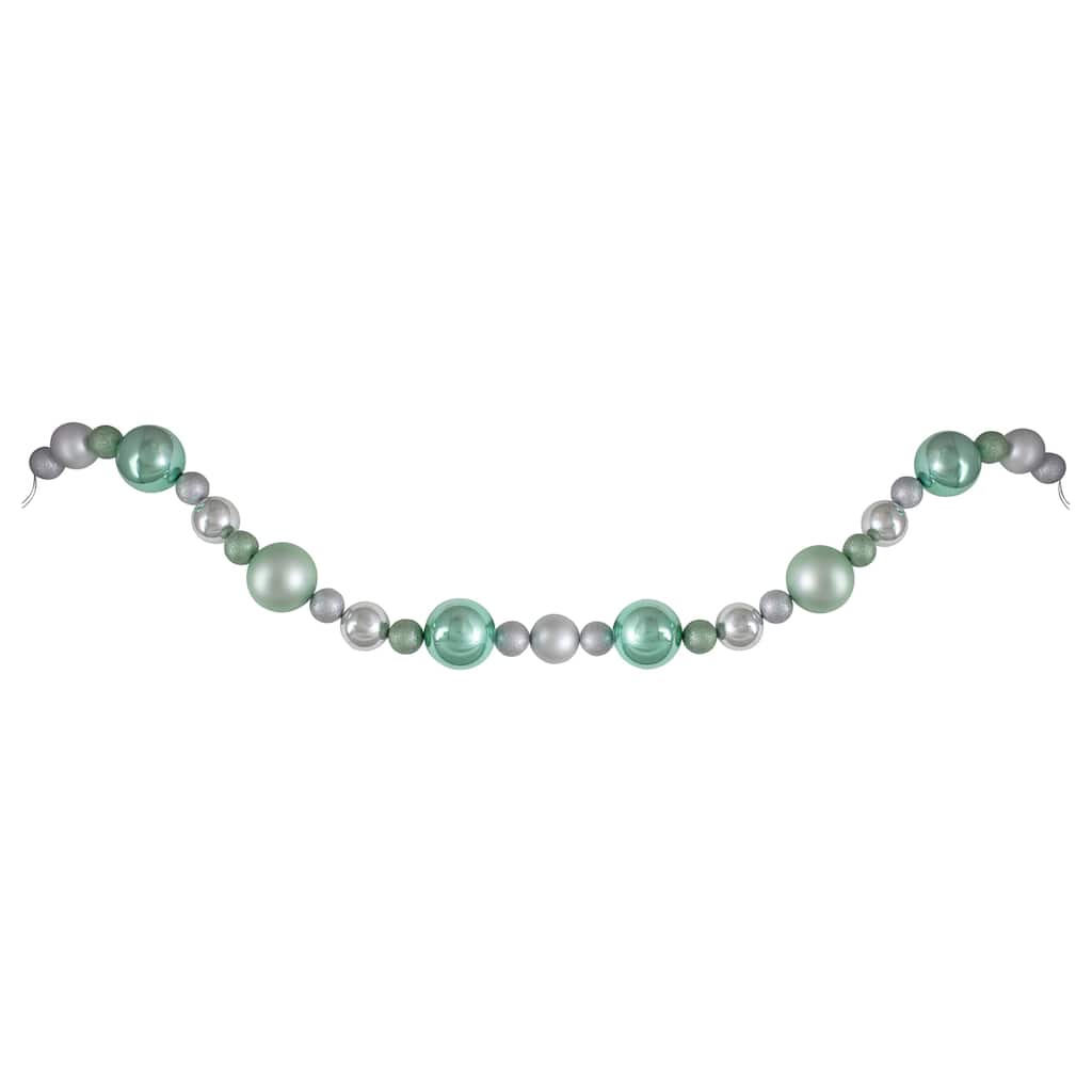 6' Silver Seafoam Green 3-Finish Shatterproof Ball Christmas Garland