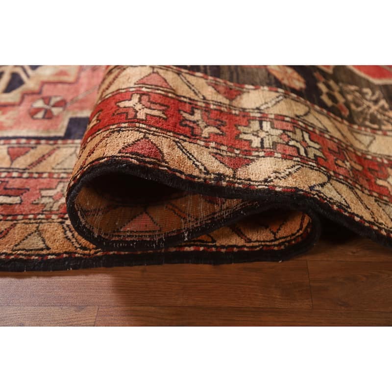Geometric Ardebil Persian Vintage Runner Rug Handmade Wool Carpet - 3'10"x 10'0"