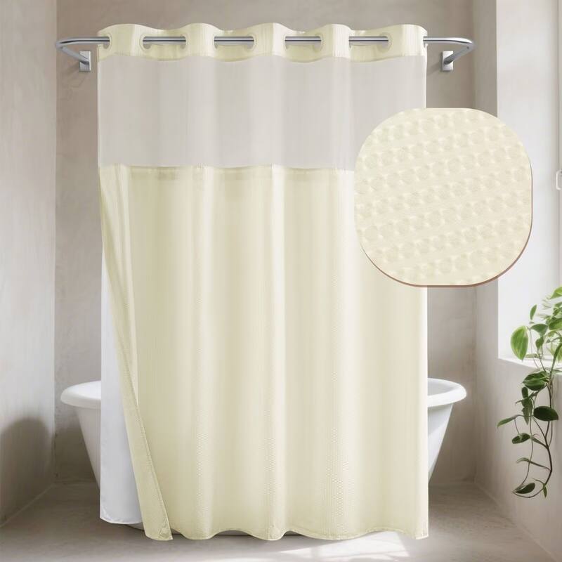 No Hook Embossed Shower Curtain with Snap-in Liner - 71"Wx74"L - Cream