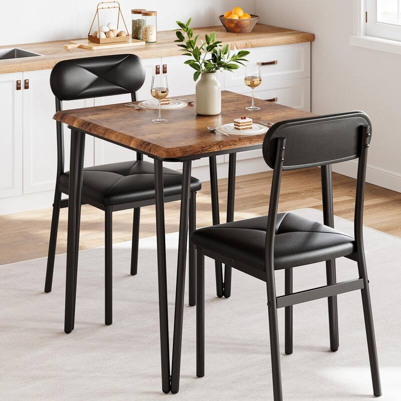 Dining Table for 2, Small Square kitchen Dinner Table Set for 2,Space Saving Wood Modern Dinette With Upholstered,3 Piece