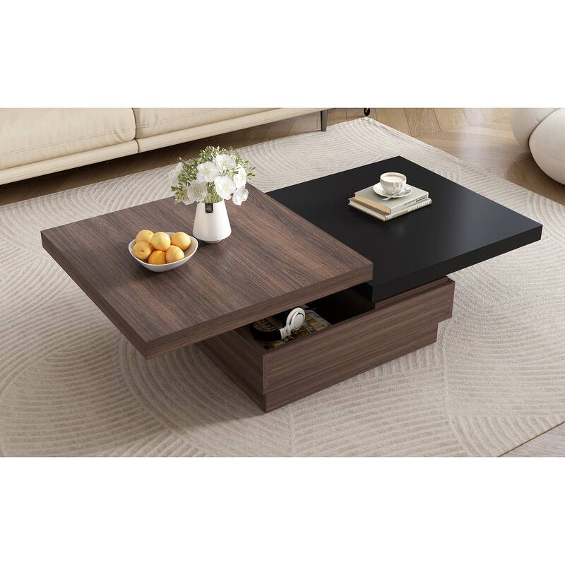 35.4" Modern Coffee Table with Rotatable Top and 1 Hidden Storage Space