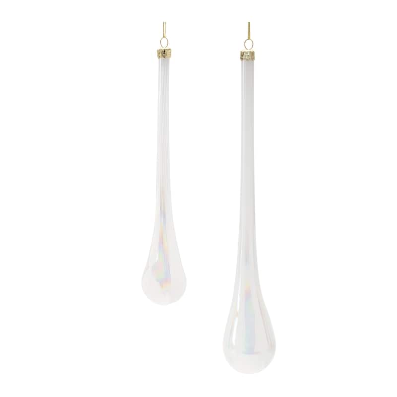 White Iridescent Glass Ribbed Drop Ornaments Set of 6 Holiday Decor - 1.75” x 1.75” x 12” (L x W x H) - White