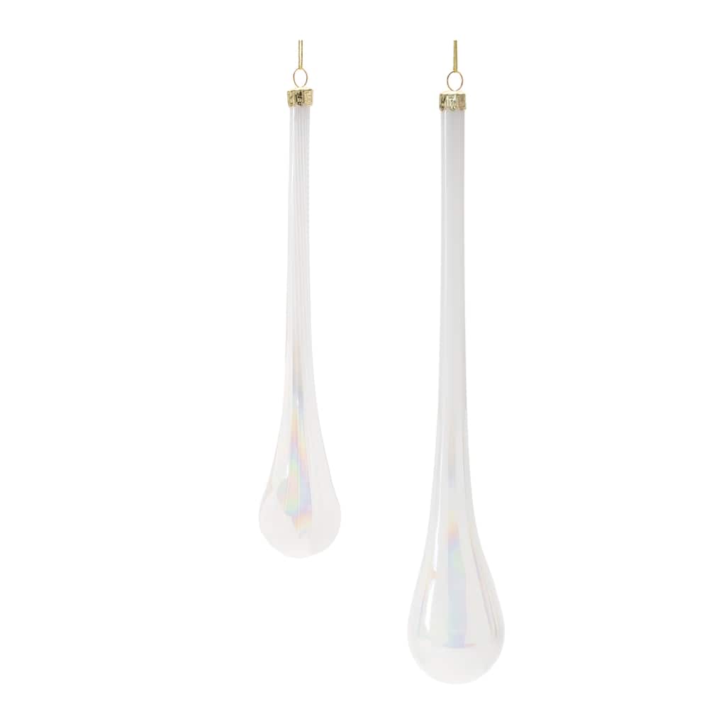 Iridescent Glass Drop Ornament (Set of 12) - N/A