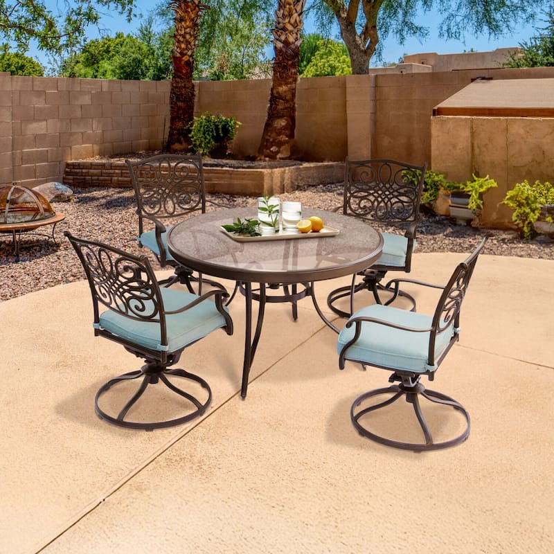 Hanover Traditions 5-Piece Dining Set in Blue with 47 In. Glass-top Table