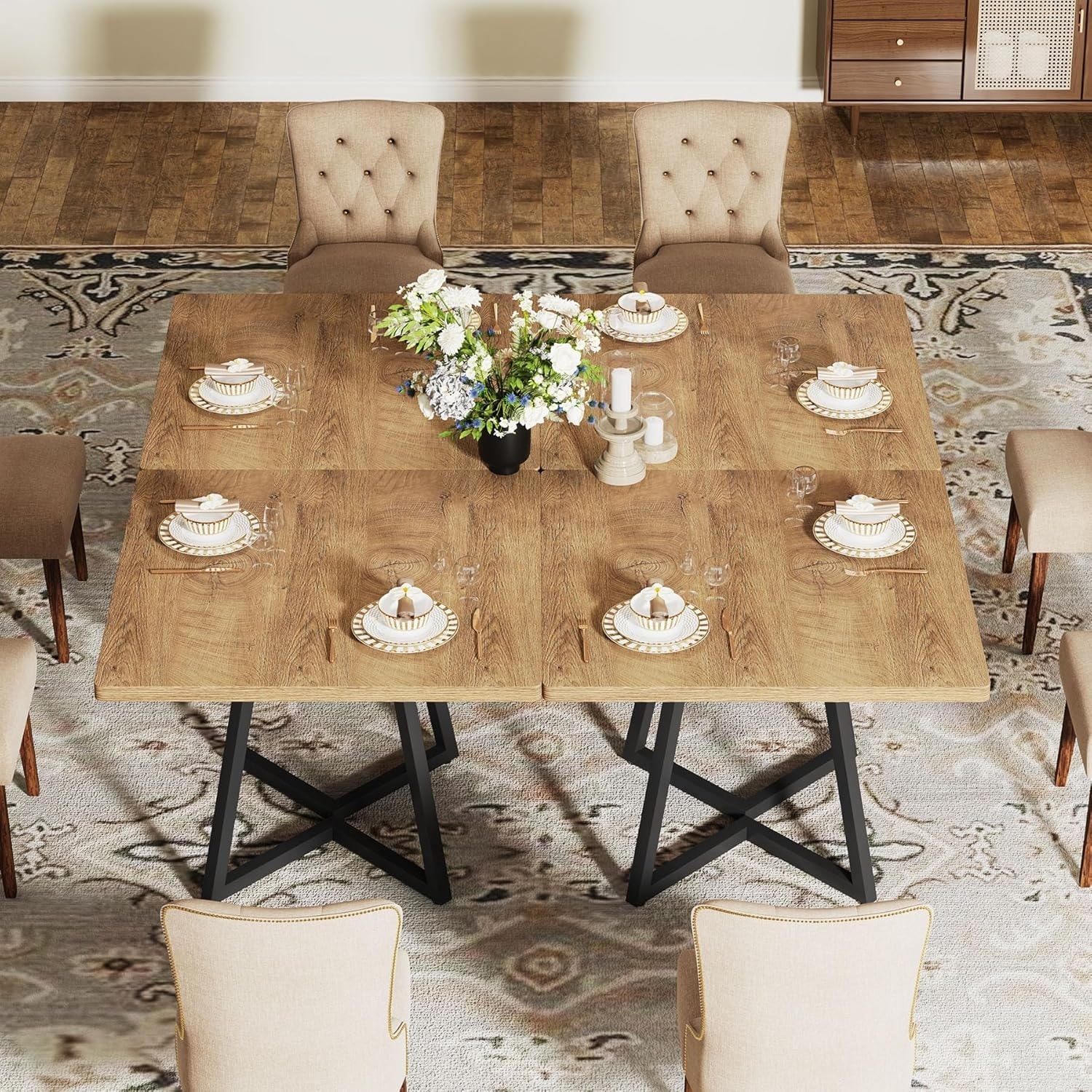 31.5 Inches Wood Square Dinner Table with Metal Base